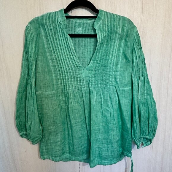 🌿 120% Lino Italian Linen Pintuck Tunic Top – Seafoam Green | Size M - Picture 1 of 6